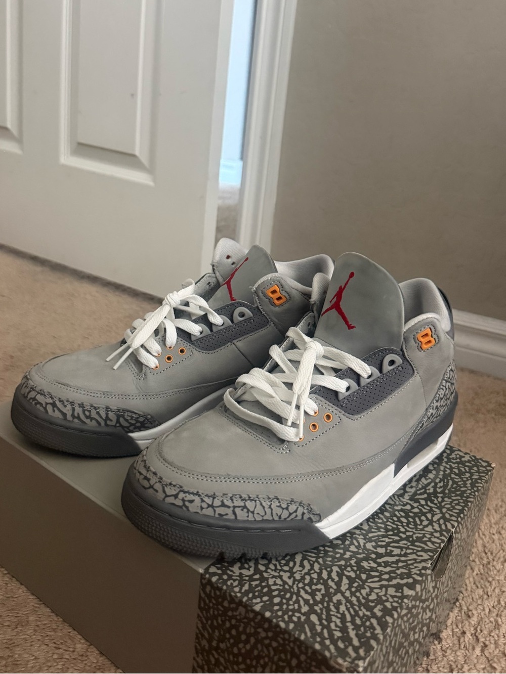 Nike Air Jordan 3 Grey with Orange and Red Accents